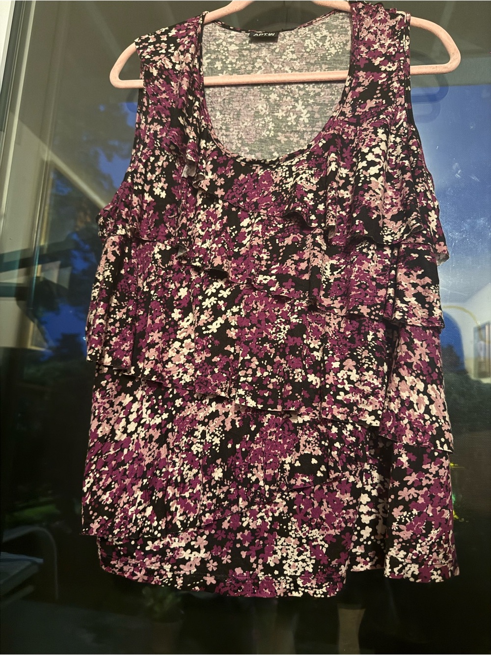 Apt. 9 Black and Purple Floral Ruffle Tank